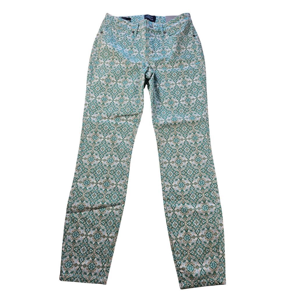 NWT NYDJ for chicos sz 2 blue white stained glass pants ankle career casual lift